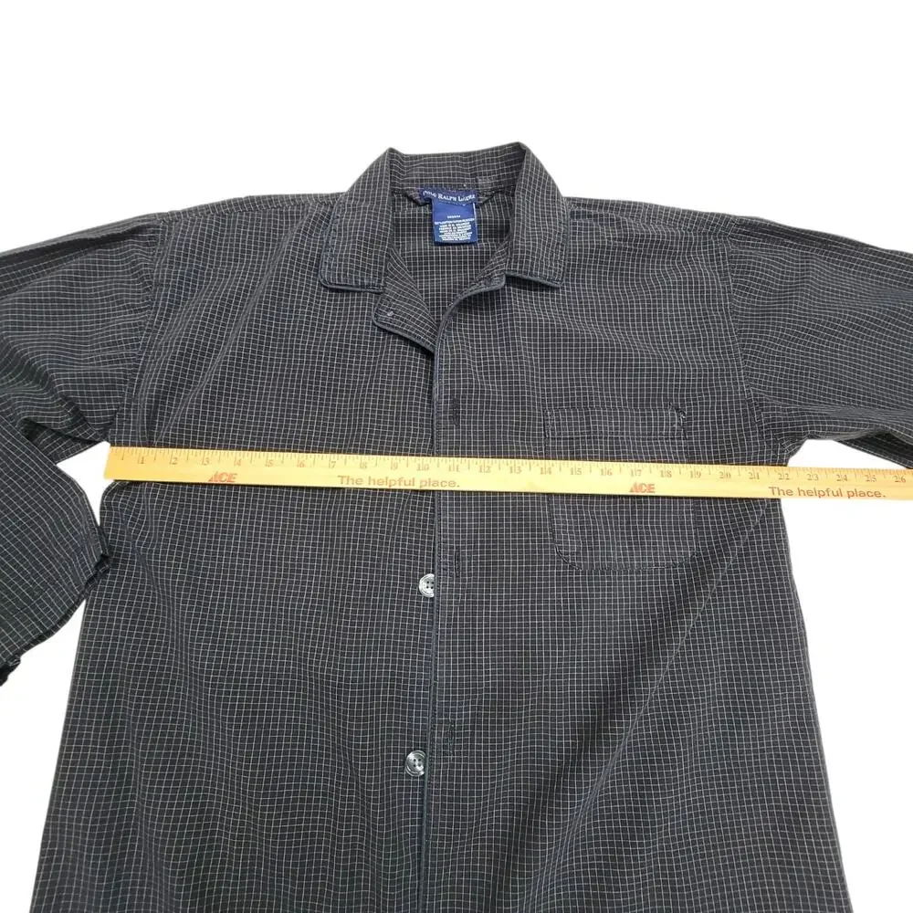 Polo Ralph Lauren Pajama Shirt Mens Medium Black Grid Check Sleepwear Button Up